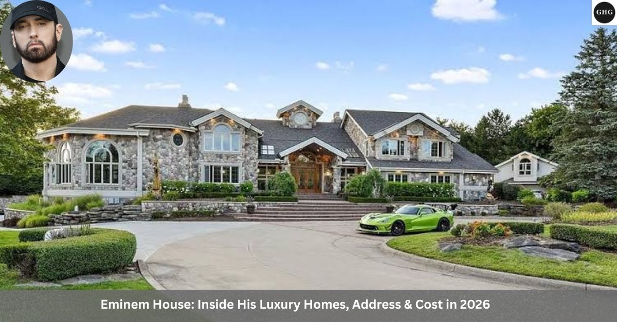 Eminem House in 2026 featuring his luxury mansion, elegant exterior, landscaped grounds, and modern architecture.