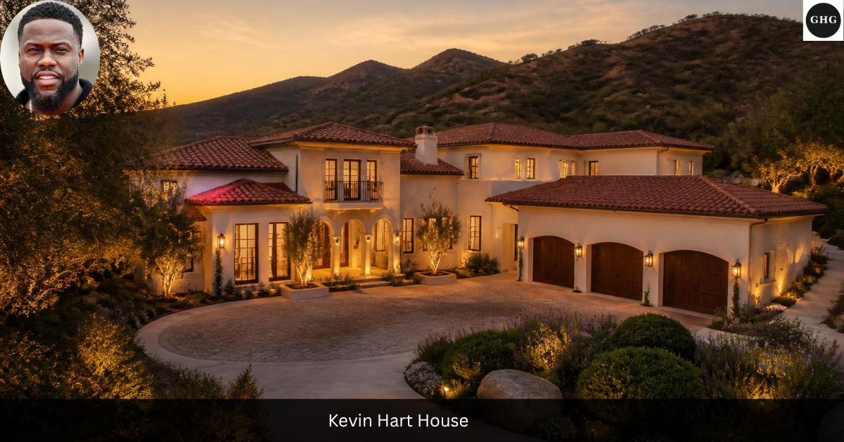 Kevin Hart house — his custom-built Spanish villa mansion in Calabasas at sunset