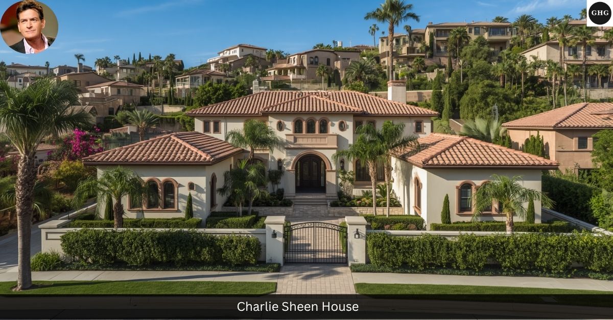 Charlie Sheen house in Mulholland Estates, Beverly Hills — exterior view of his former Mediterranean-style mansion