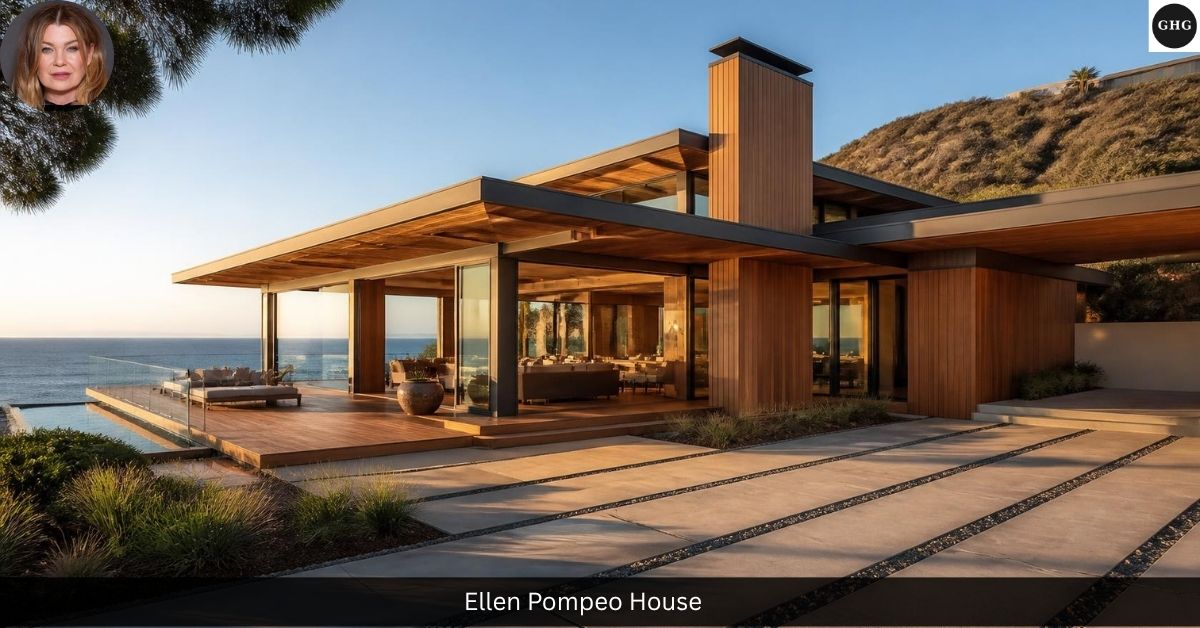 Ellen Pompeo house in Malibu, California — exterior view of her mid-century modern beach house