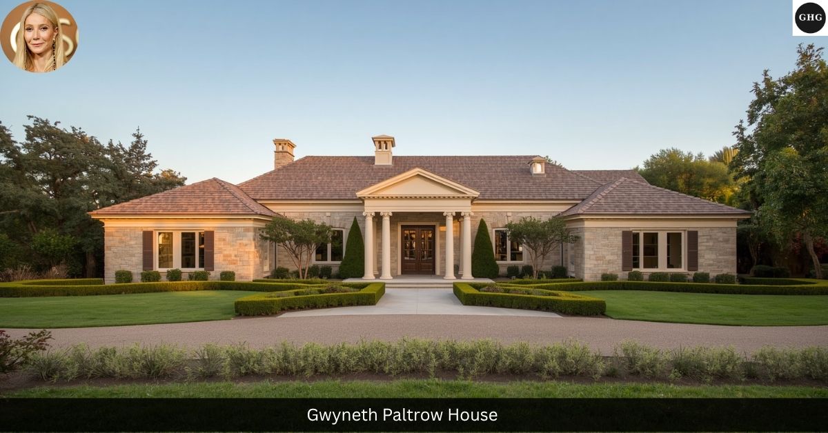 Gwyneth Paltrow house in Montecito, California — exterior view of her Palladian-style estate