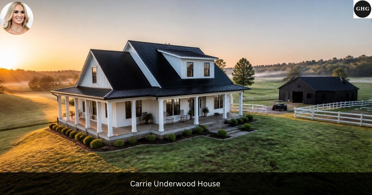 Carrie Underwood House 400-acre Franklin, Tennessee farmhouse exterior at sunrise