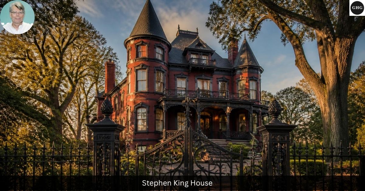 Stephen King house — the Victorian mansion on West Broadway in Bangor, Maine, with its iconic wrought-iron gate