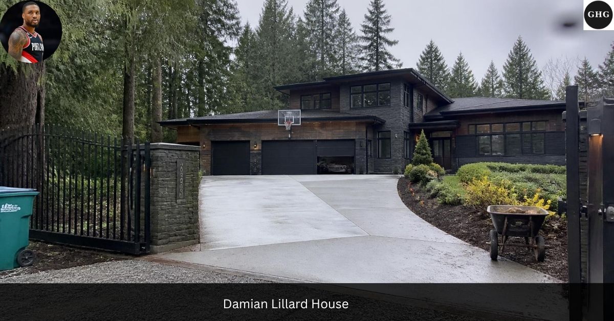 Damian Lillard house — a large modern mansion on a wooded lot in Tualatin, Oregon