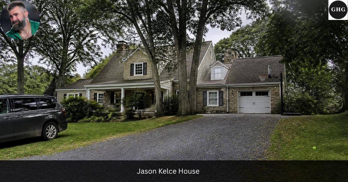 Jason Kelce house exterior, the family's stone-and-shingle home in Haverford, Pennsylvania