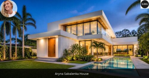 Where does Aryna Sabalenka live? Aryna Sabalenka house illustration showing a modern white two-story Miami home with a pool